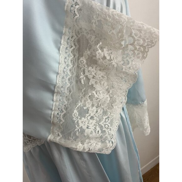 Vintage Bert Yelin for Iris Women's M Bue Robe Lace Trim - Picture 8 of 13